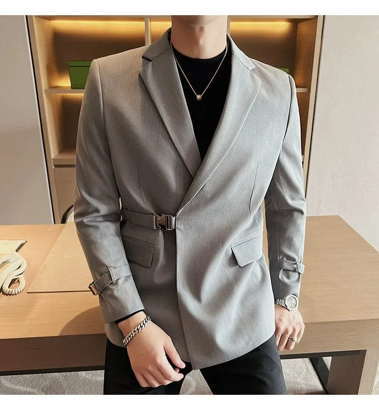 Luxury British Style Men's High-Quality Business Tuxedo Jacket - Slim Fit Buckle Suit Coat for Men