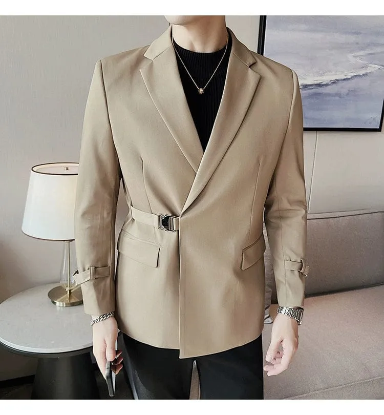 Luxury British Style Men's High-Quality Business Tuxedo Jacket - Slim Fit Buckle Suit Coat for Men