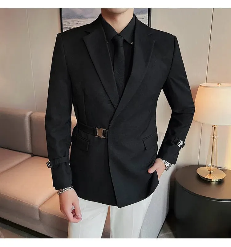 Luxury British Style Men's High-Quality Business Tuxedo Jacket - Slim Fit Buckle Suit Coat for Men