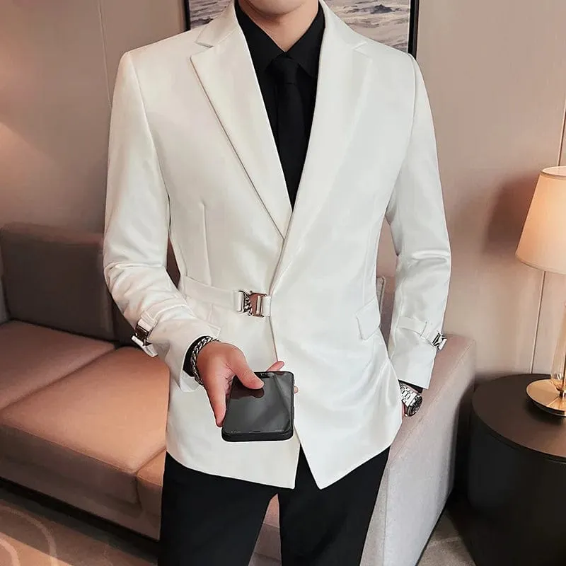 Luxury British Style Men's High-Quality Business Tuxedo Jacket - Slim Fit Buckle Suit Coat for Men