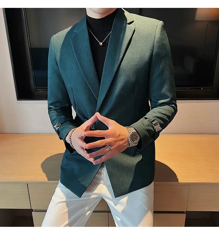 Luxury British Style Men's High-Quality Business Tuxedo Jacket - Slim Fit Buckle Suit Coat for Men