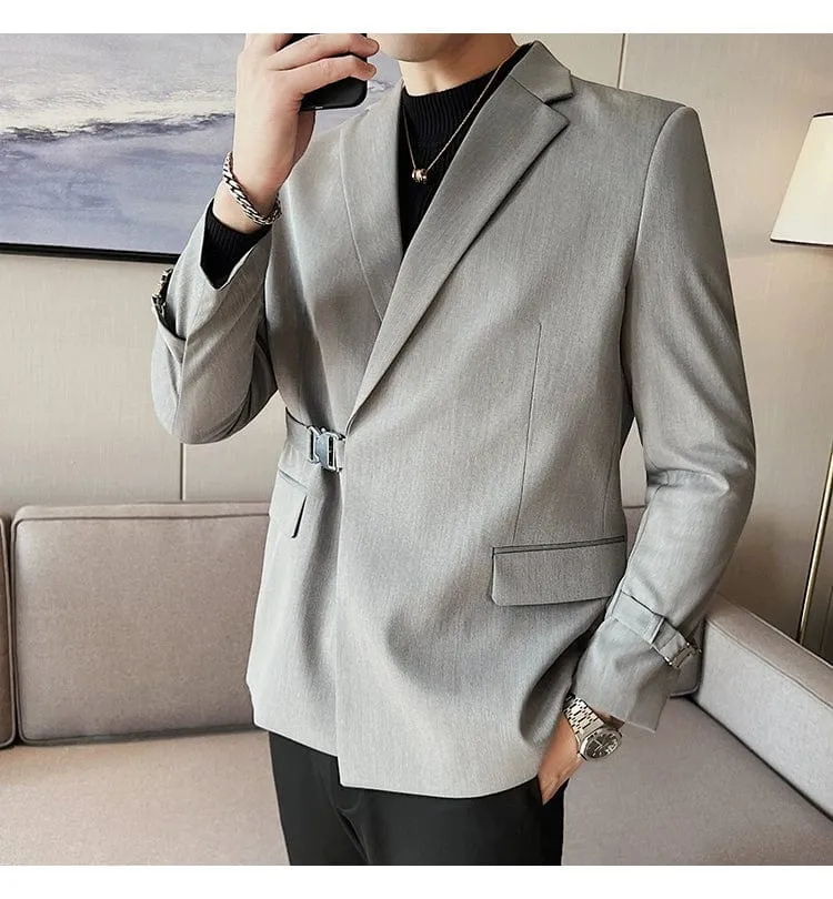 Luxury British Style Men's High-Quality Business Tuxedo Jacket - Slim Fit Buckle Suit Coat for Men