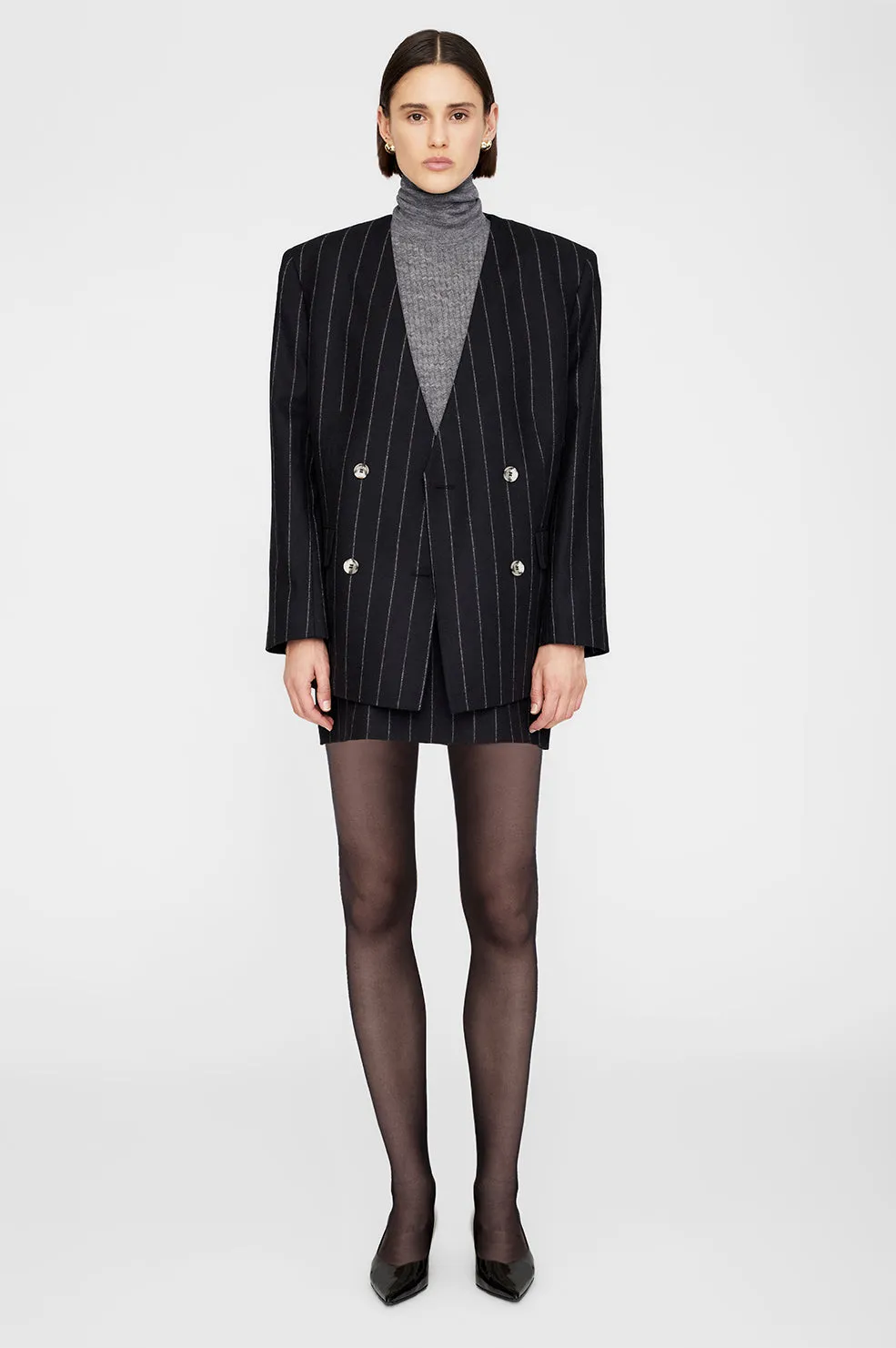 Maron Blazer - Dark Grey Pinstripe