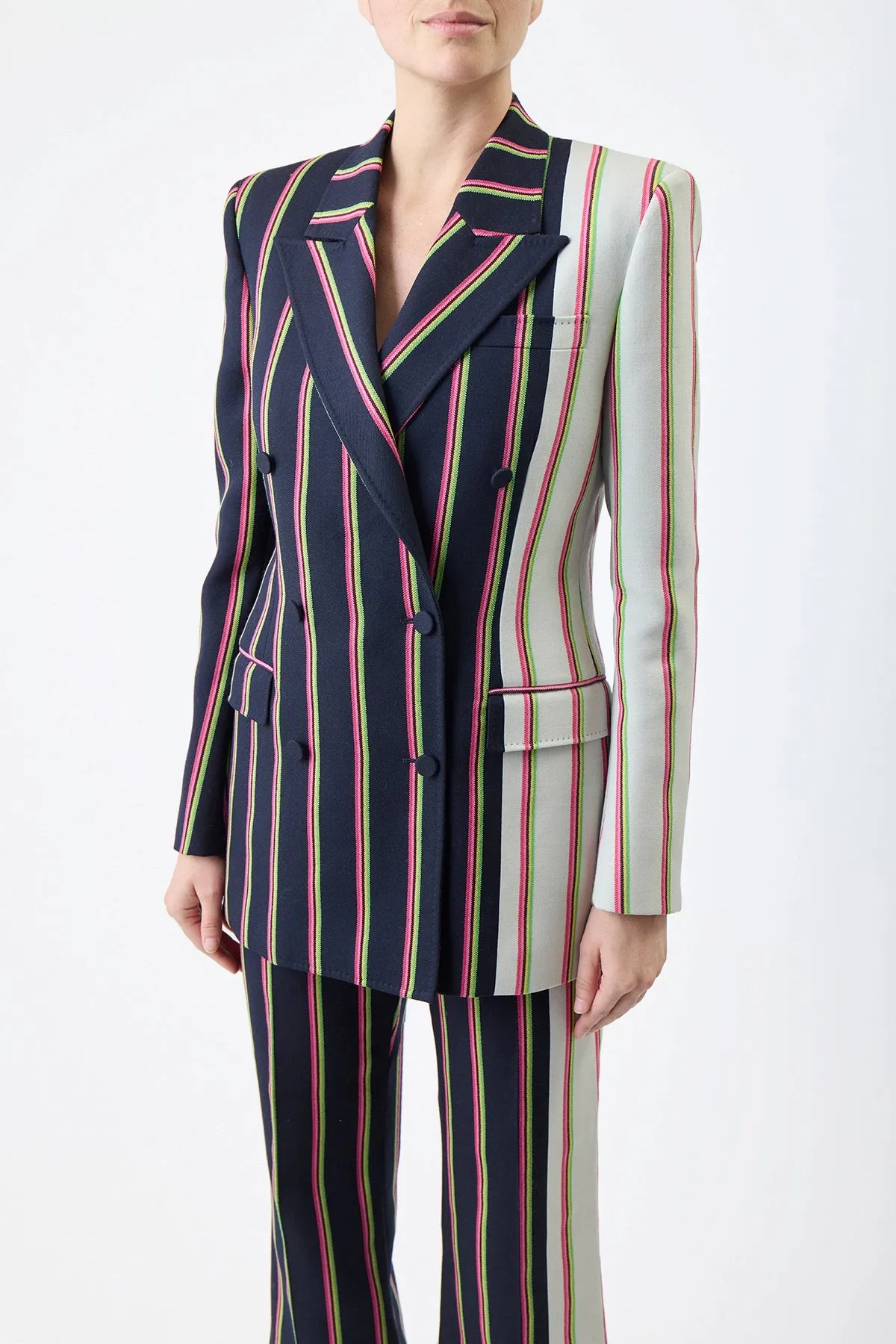 Mccoi Blazer in Navy Multi Striped Wool