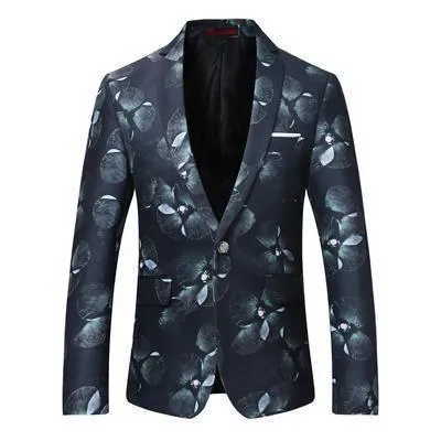 Men's Blazer One Button Blazer Black Floral