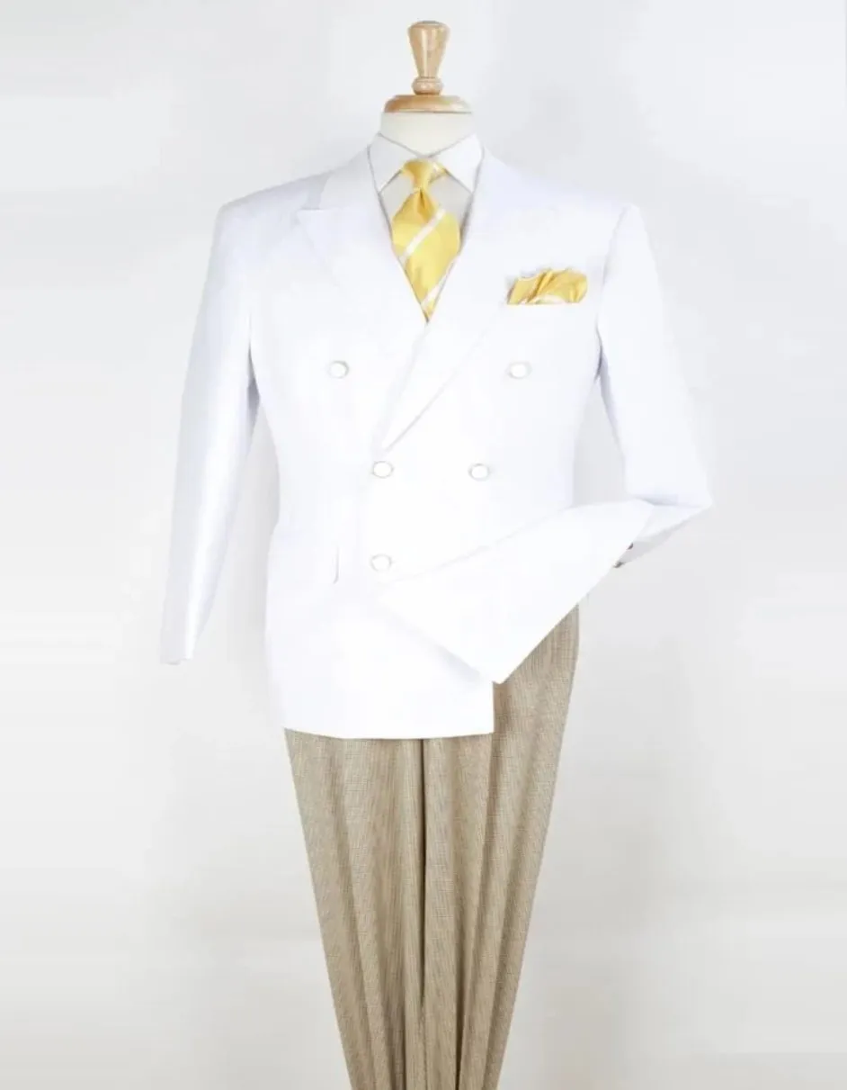 Mens Classic Fit Double Breasted White Sport Coat Blazer