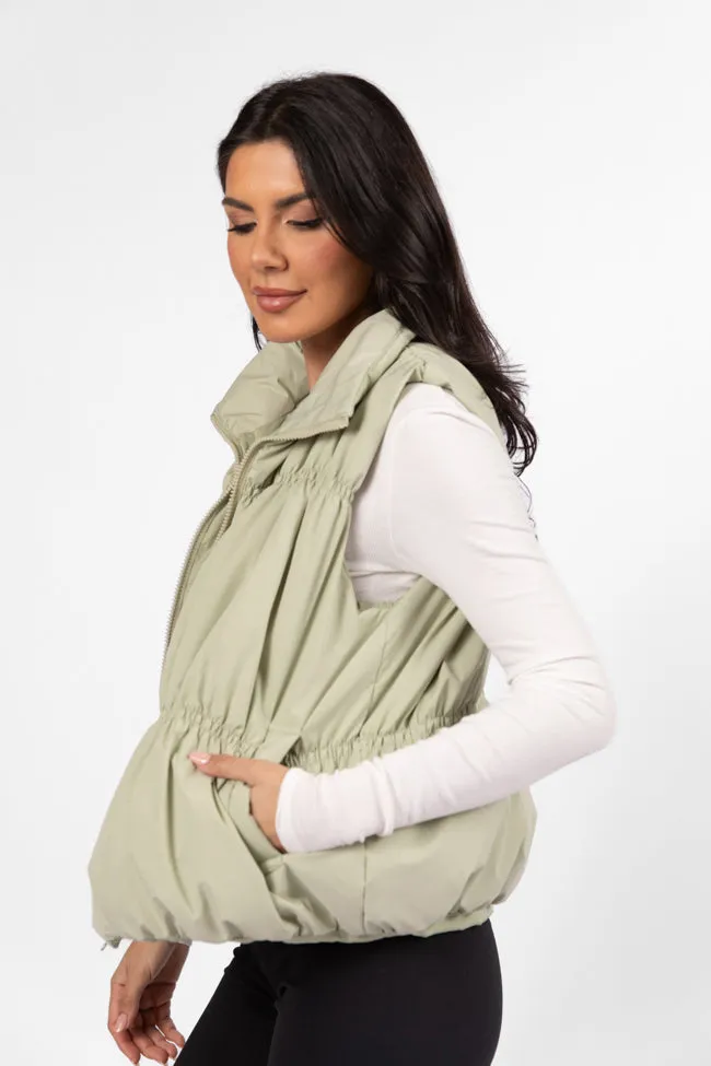 Mountain High Sage Ruched Puffer Vest SALE