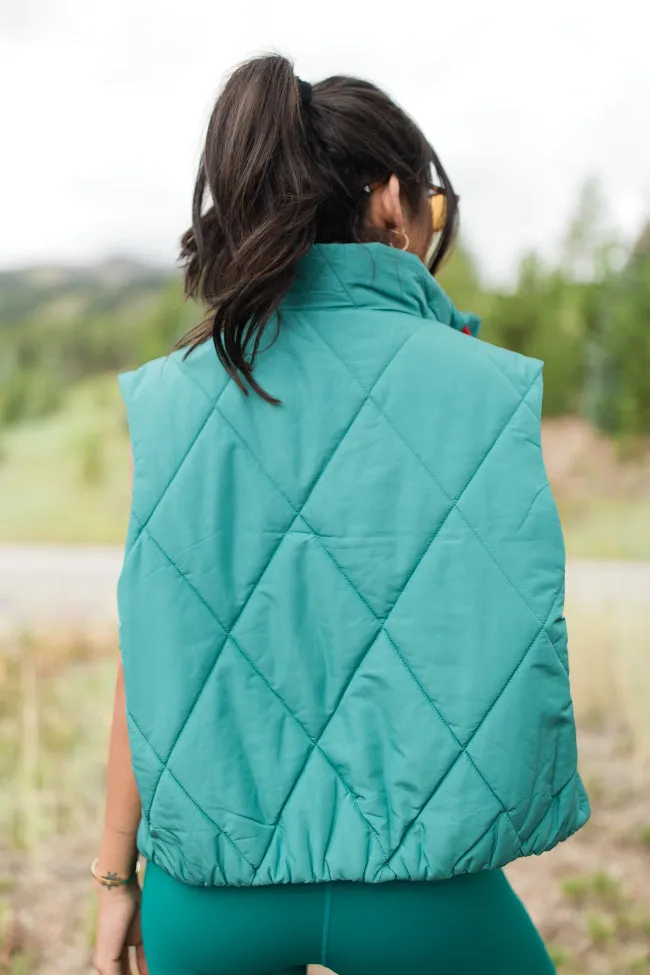 Mountainside Moment Teal Cropped Puffer Vest FINAL SALE