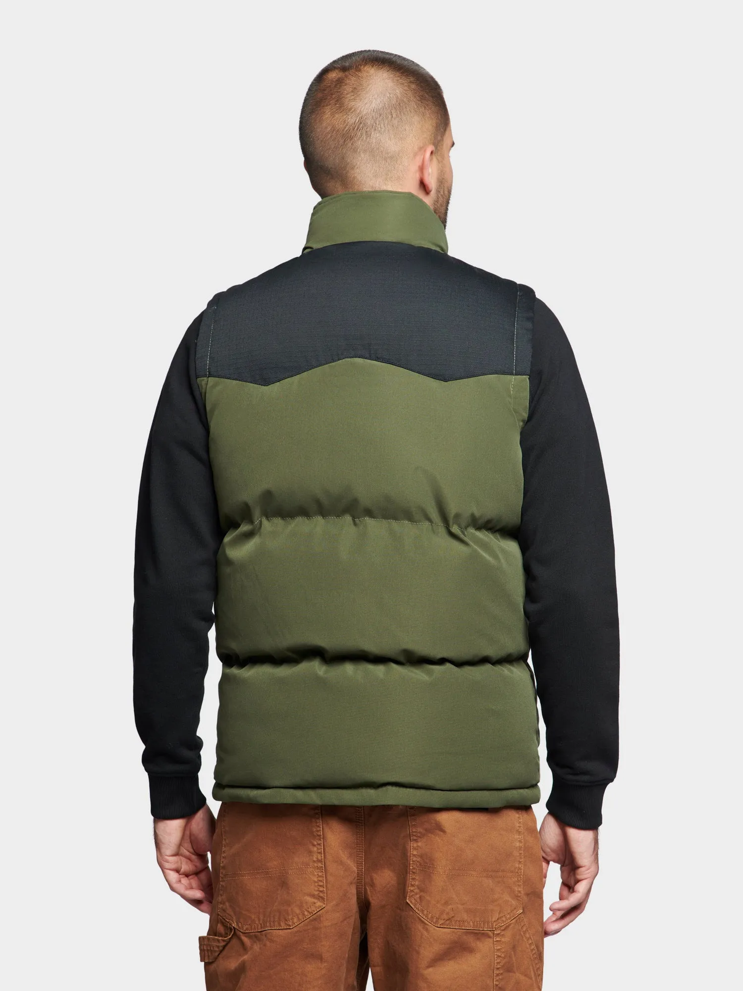 P Bear Cut   Sew Funnel Neck Puffer Vest in Forest Night