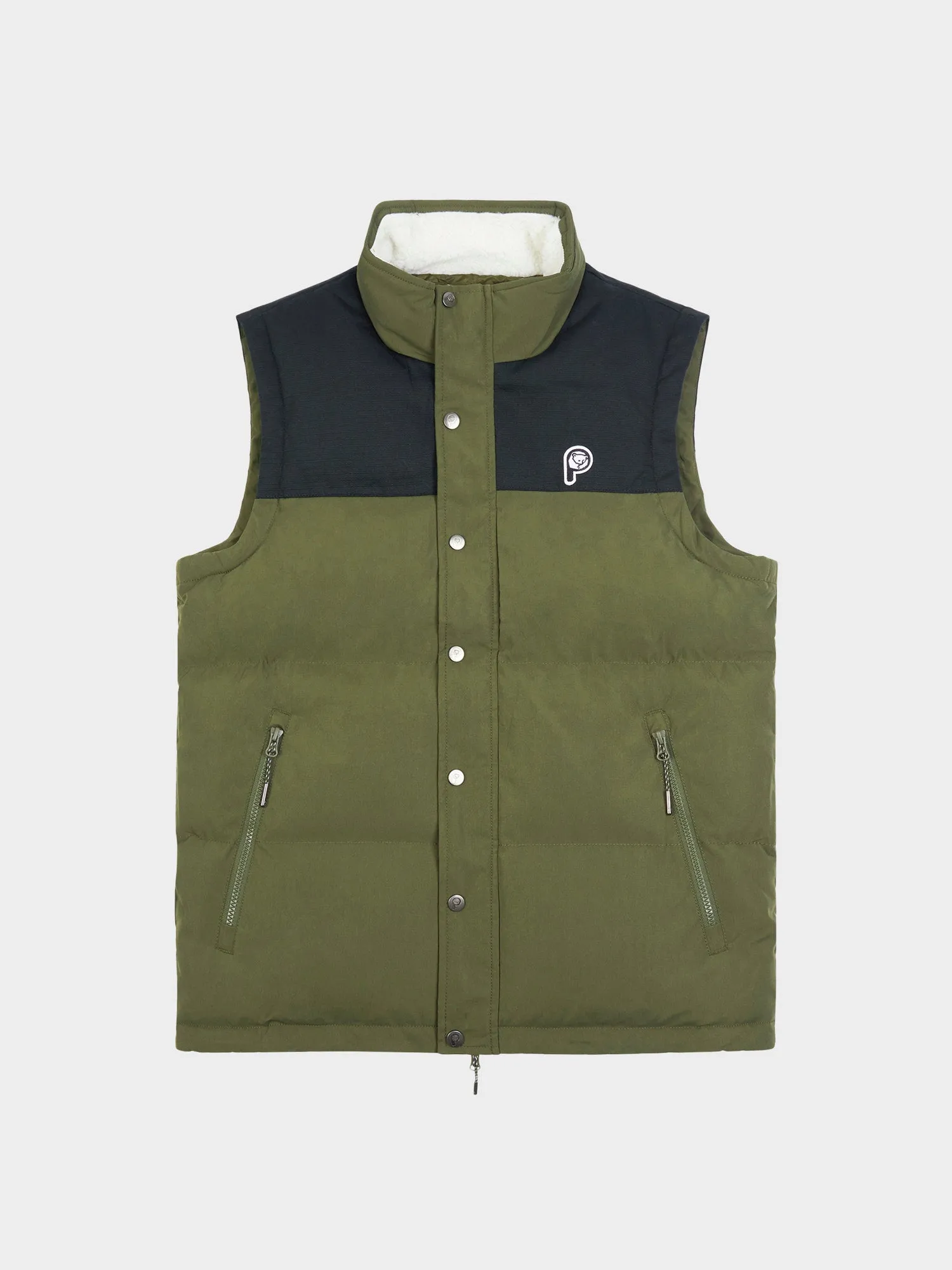 P Bear Cut   Sew Funnel Neck Puffer Vest in Forest Night