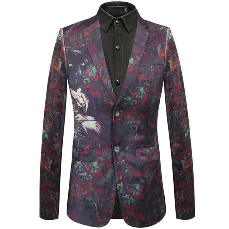 Purple Colorful Printed Men's Casual Blazer Jacket