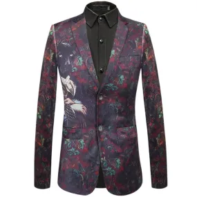 Purple Colorful Printed Men's Casual Blazer Jacket