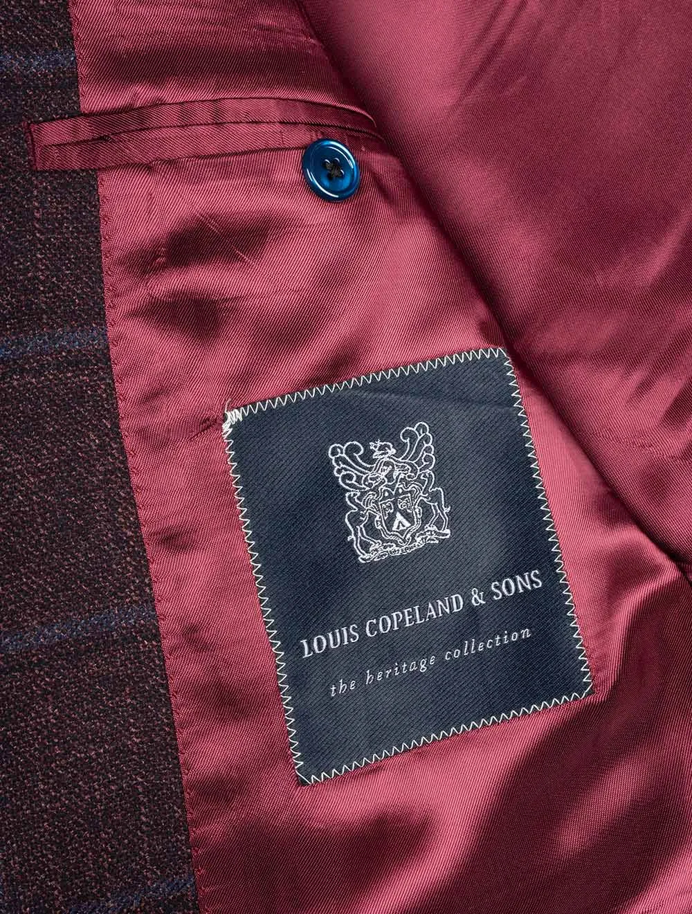 Silk Cashmere Box Check Burgundy Jacket Wine