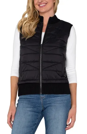 Sleeveless Quilted Full Zip Sweater Vest | Black