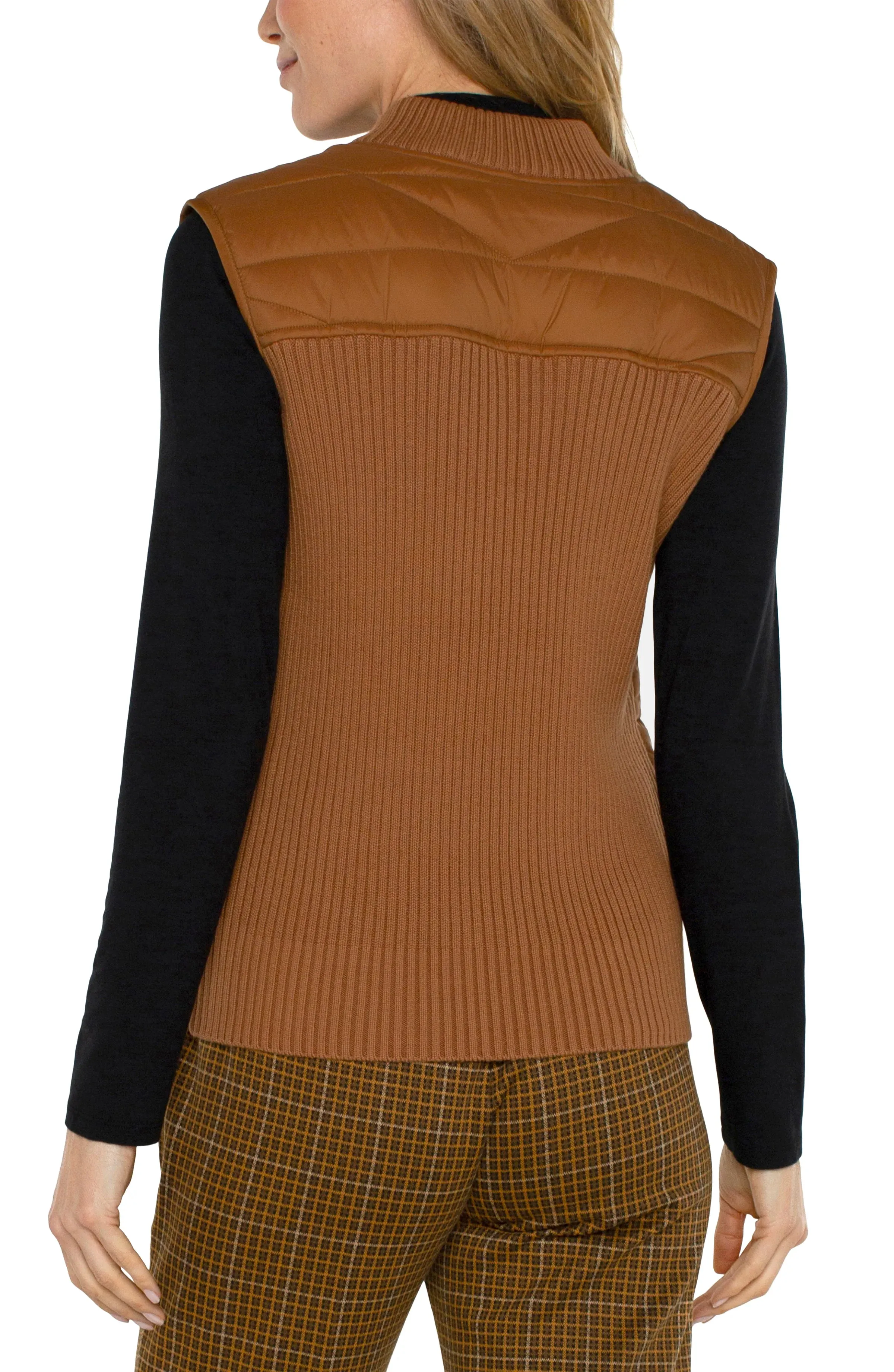 Sleeveless Quilted Full Zip Sweater Vest | Tumeric