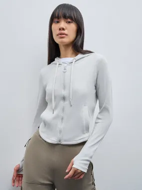 Studiofit Light Grey Ribbed Cotton-Blend Jacket