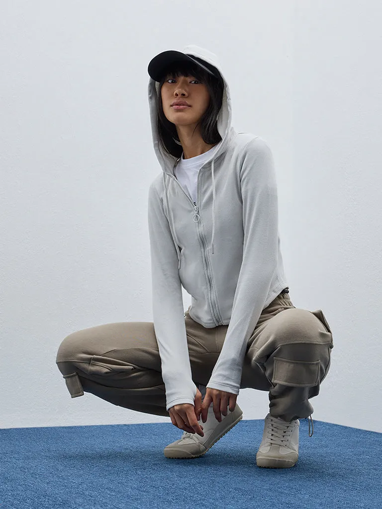 Studiofit Light Grey Ribbed Cotton-Blend Jacket