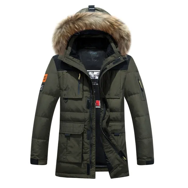 Thicken Warm Winter Duck Down Jacket for Men Fur Collar Parkas Hooded Coat Plus Size Overcoat Western Style Male Coats