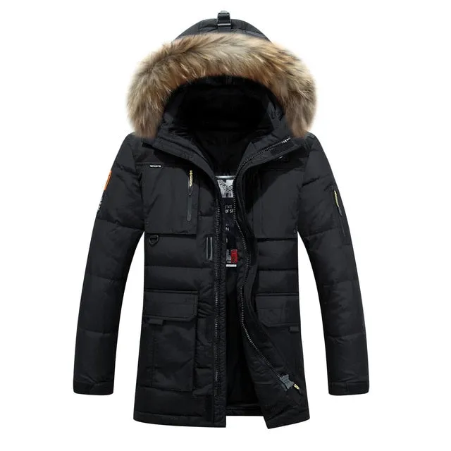 Thicken Warm Winter Duck Down Jacket for Men Fur Collar Parkas Hooded Coat Plus Size Overcoat Western Style Male Coats