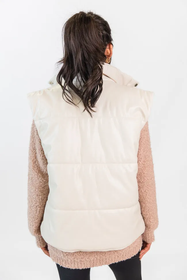 Wilder Days Cream Faux Leather Puffer Vest FINAL SALE