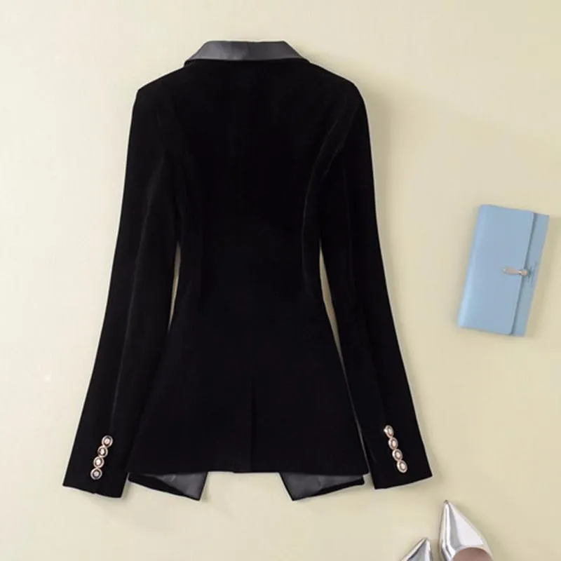 Women Blazer, Velvet V-Neck Blazer