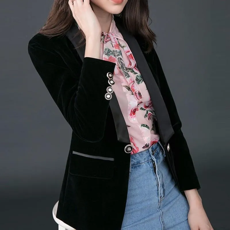 Women Blazer, Velvet V-Neck Blazer