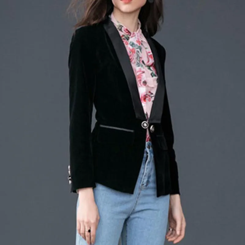 Women Blazer, Velvet V-Neck Blazer