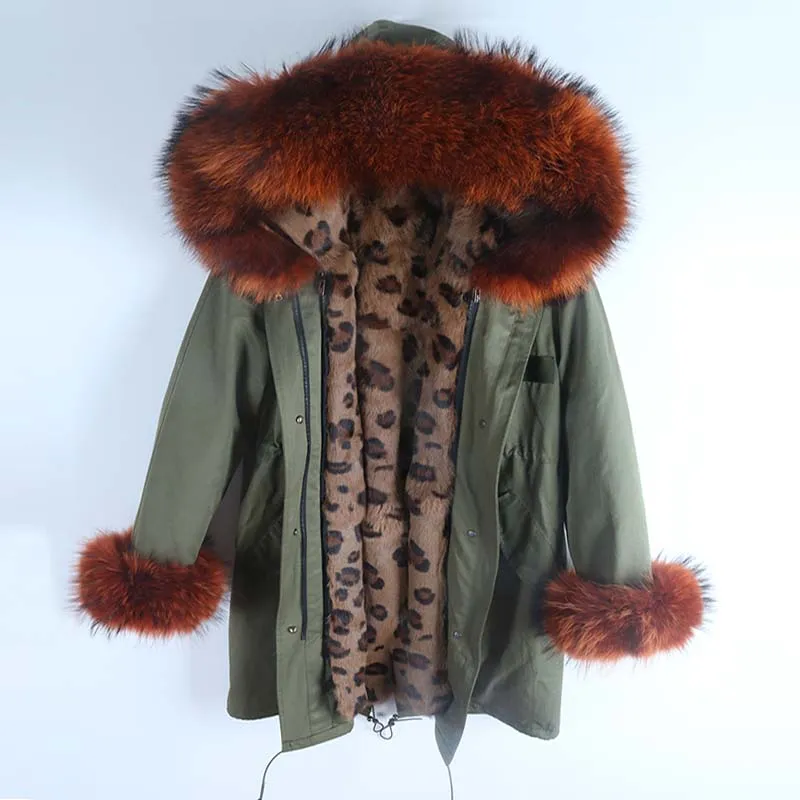 Women's Winter Casual Waterproof Long Parka With Rabbit Fur