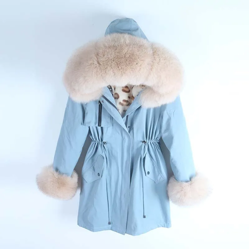 Women's Winter Casual Waterproof Long Parka With Rabbit Fur