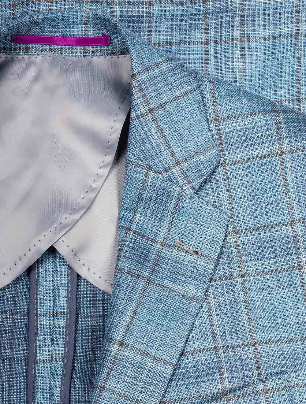 Wool Silk Linen Check Jacket Blue