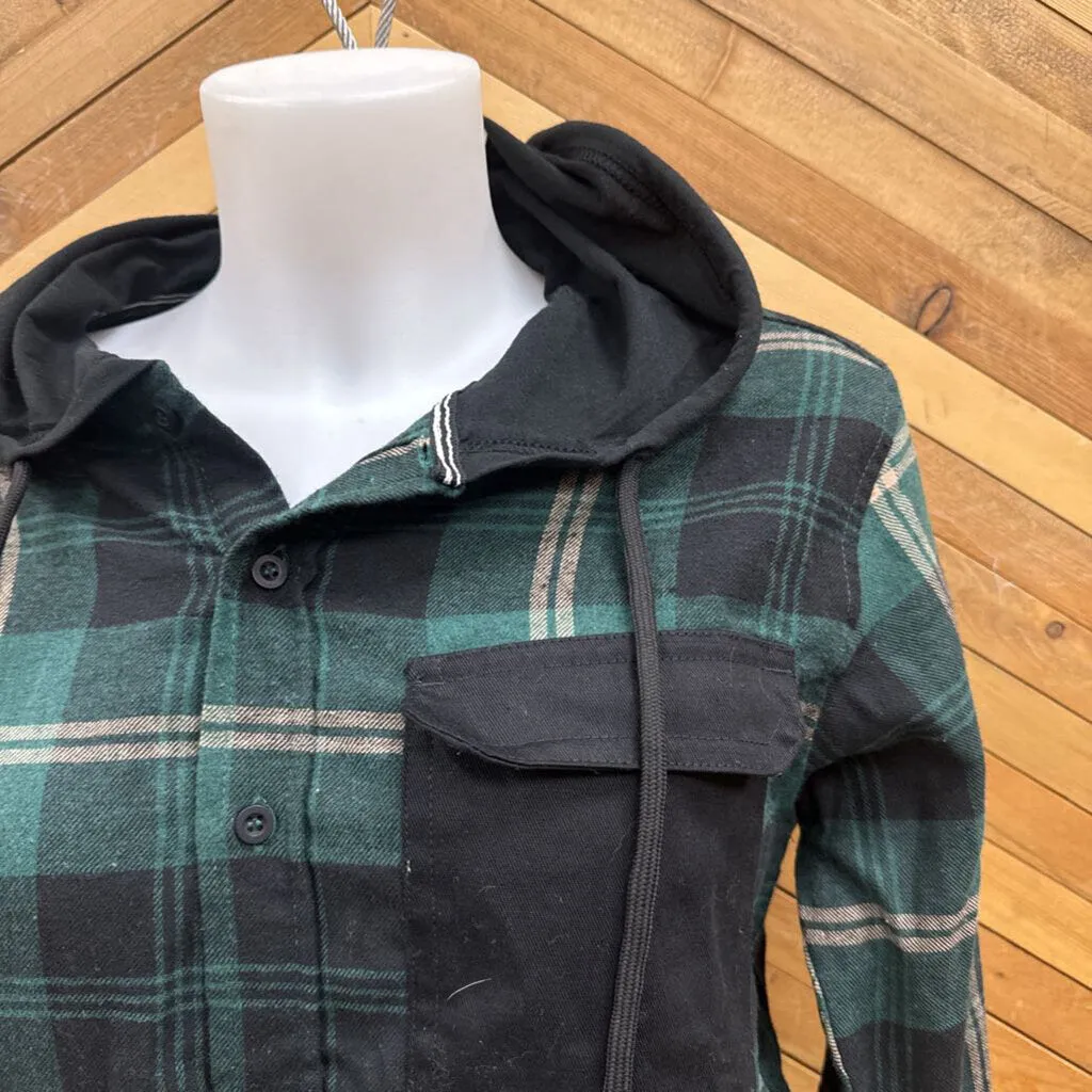 WXYZ MFG. CO. Plaid Hooded Shirt: Green/Black-unisex-MD